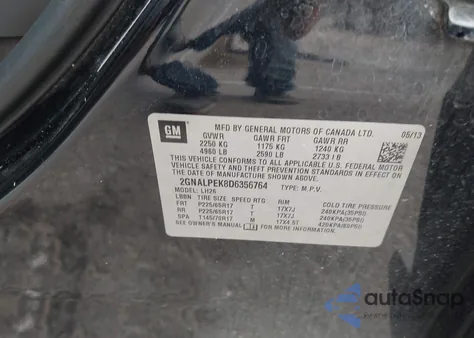 2013 Chevrolet Equinox 2Lt из США, поврежденный, VIN 2GNALPEK8D6356764